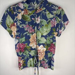 Rolla’s Blue Floral Viscose Rayon Orient Look Blouse Small